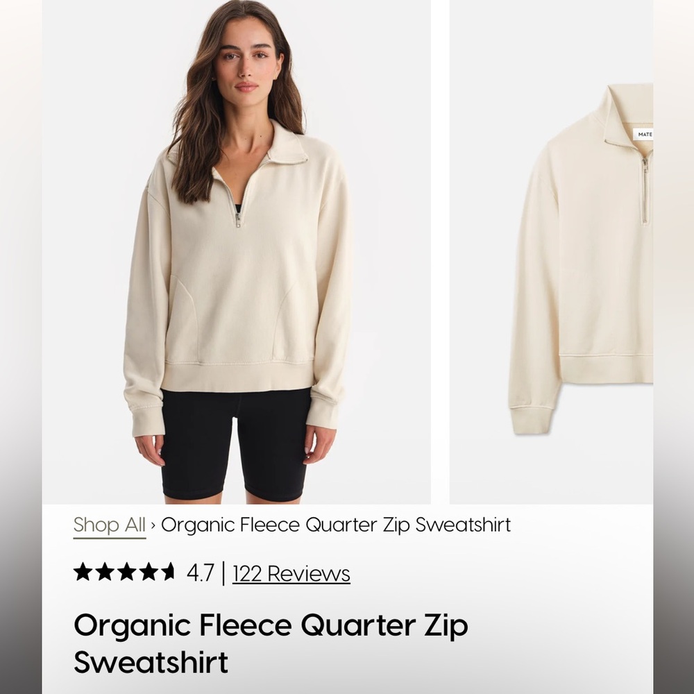 NWOT MATE the Label Organic Fleece Quarter Zip Sweatshirt - Bone